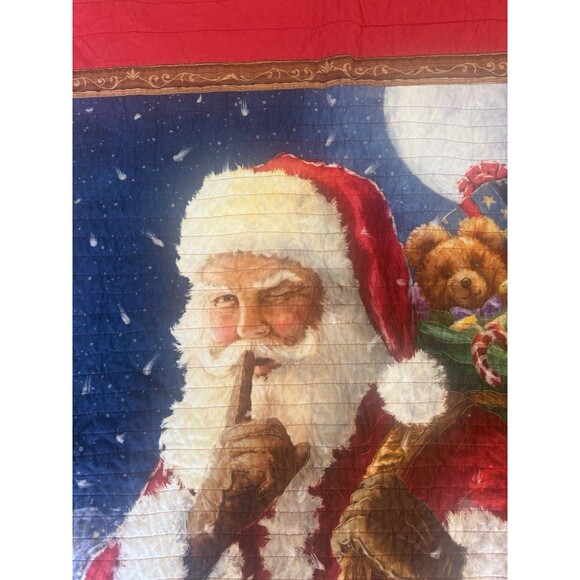 Vintage Handmade Christmas/Thanksgiving Santa Claus Quilt 80”/40” - Picture 9 of 16